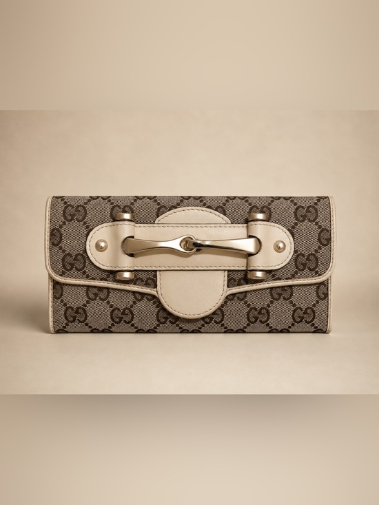 Handbags - Gucci GG Canvas Horsebit Long Wallet Cream Brown Flap Wallet